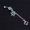 Navel Belly Button Ring Nautical Anchor Crystal Rhinestone Wheel Dangle Piercing