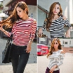 New Stylish Lady Women's Fashion Long Sleeve O-Neck Off-shoulder Tops Blouse