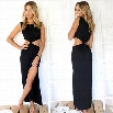 Stylish Ladies Women Sexy Hollow Out Waist Bodycon Round Neck Sleeveless Evening Long Dress