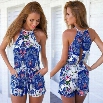 Stylish Lady Women's Fashion Halter Off-shoulder Sleeveless Floral Printed Short Jumpsuit Overall