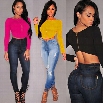 Stylish Lady Women's Fashion Sexy Slim Casual Long Sleeve O-neck Irregular Crop Tops