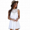 Women Fashion Sexy Casual Loose Chiffon Sleeveless Hollow Crochet Lace Patchwork Solid A-Line Short Dress