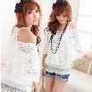 Women's White 2-Piece Lace Top Ladies Off Shoulder T-Shirt 3Size M"L"XL