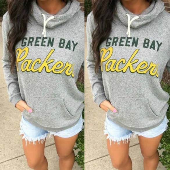 Women Fashion Casual Hooded Long Sleeve Letter Impress Fleece Pulloover Hoodie