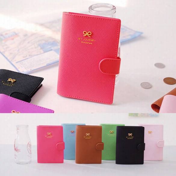 Women Custom  Synthetic Leather Button Candy Colo Rfolded Walk Journey Pasxport Id Card Holder