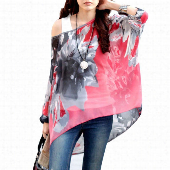 Women Girl Boho Print Elephant Loose Ccrew Neck Bat Wing Sleeve Chiffon T Shirt 8 H