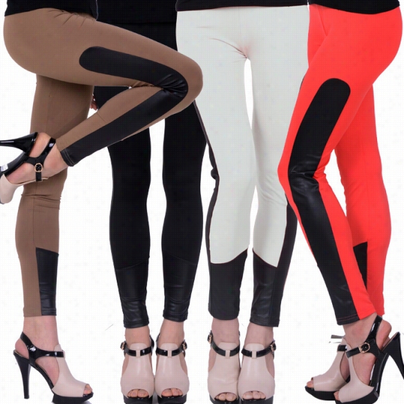 Women Punk Solid Color Fillet Bodyon Joint Elastic Leggings Pencil Pants Dz88