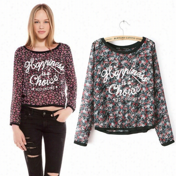 Womens Chiffon Long Sleeve Floral Pattern Accidental Shirtblouse Tops S-l