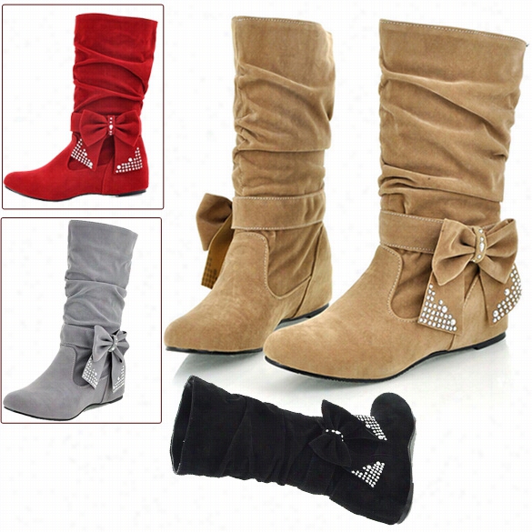 Women's Fashion Boots Bow Decoration Mid-calf Ol Style Ashion And Beaautiful Shose