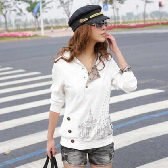 Women's Korean Style Fashioon Logn Sleeve Buttons Zipper Sweatshirt Tops T-shirt