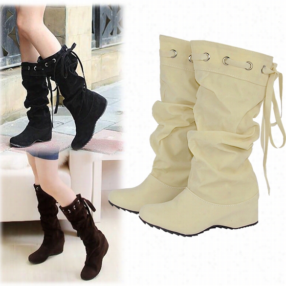 Women's Round Head Height Increasing Heel Boots Wwinter Autumn Shoes