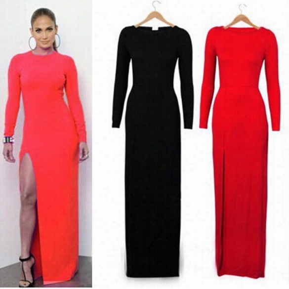 Women's Sexy Casual Shaped Maxi Dress Natural Wzist Side Cut Long Dresss