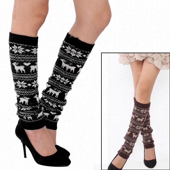 Women's Winter Knitting Snowflake Deer Shape Deer Leg Warmwr Foo Tless Kneeh Igh Socks