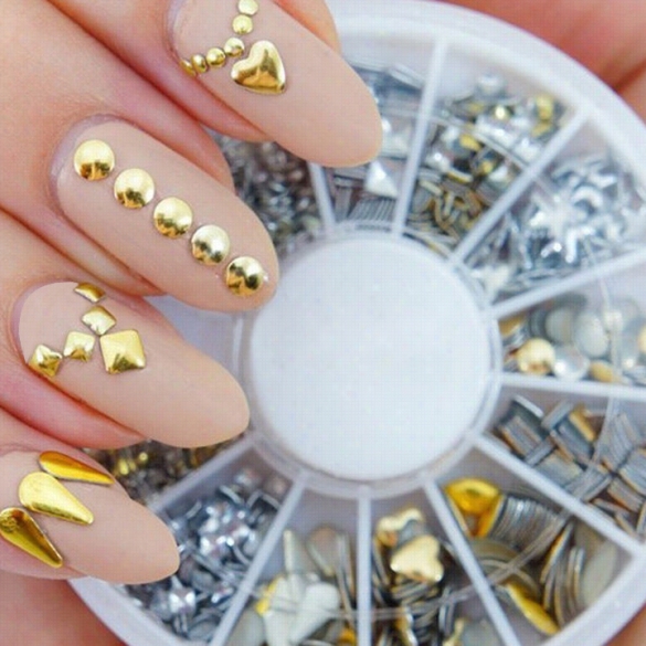 120pcs Metal Nail Art Decoration Rhinestone Tips Metallic Studs Gold Silver