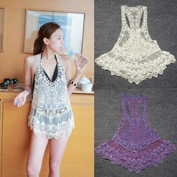 2 Colors Women Sexy Lac E Crochet Hollow Swimwear Bikini Beach Dress Vest Gt56