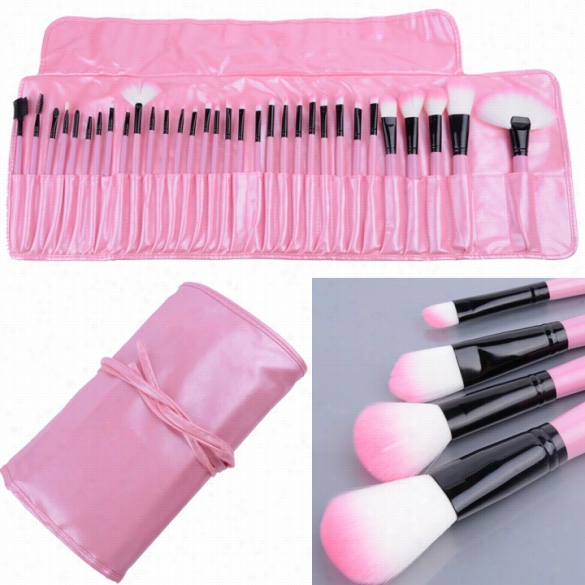 32 Pcs Makeup Brush Set Cosmeticc Penci L Lip Liner Make Up Kit Holder Bag Pink