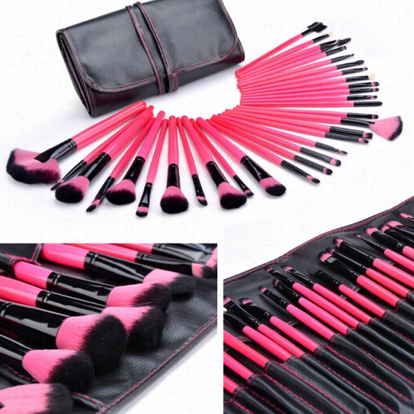 32 Pcs Makeu Brush Se Tprofessional Cosmetic Make Up Brush Pencil Lip Liner Super Soft With Holder Bag