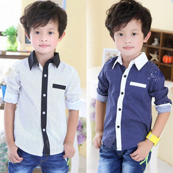 Baby Lad Kids Children's Wear Long Sleeve Polka Dot Lapel Shirt  Tops Blouse