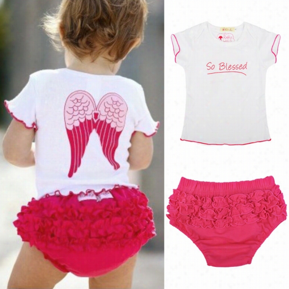 Baby Toddlers S Ummer Ou Tfit Girl Anggel Wings Top+ Rffle Pants 6-24 Months