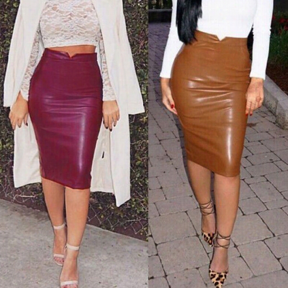 Best Szle Stylish Lady Women New Fashion Faux L Eather Bodycon Midi Pencil Skirt