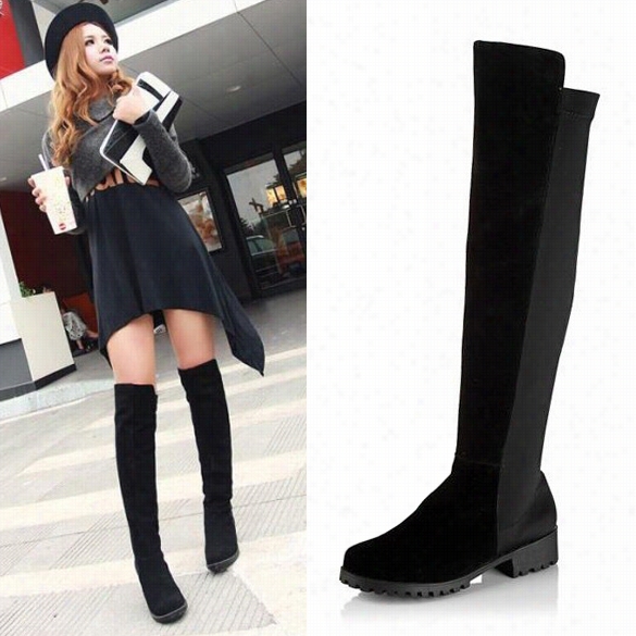 Blackfashion Women's Shoes  Ov Er The Knee Faux Suede High Flat Boots