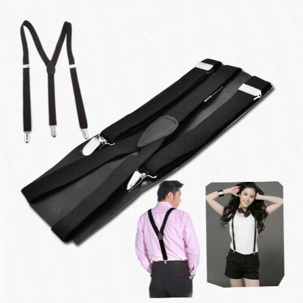 Black Unisex Y-back Elastic Adjsutable Braces Clip-on Pants Suspenders Belt Gt56