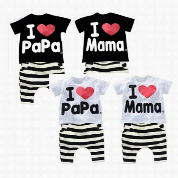 Boys Girls I Love Papa And Mama Short Sleeve T-shirt + Pants Suit Kids