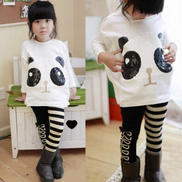 Children's Girls Garments Sets Outfits 2pcs"set Costume For Kids Panda Batwing Sleeve Pillover Tops