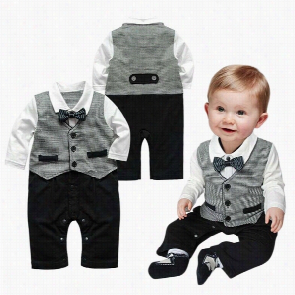 Cute Baby Oy Kids Children's Suits Toddler Bwknot Long Sleeve Boys Romper Jumpsuit Clothes