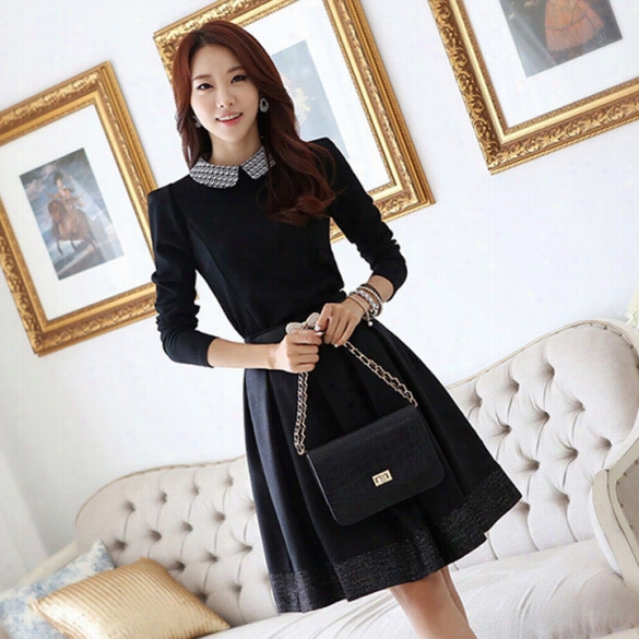 Doll Collar Long Sleeve Dress Pl Us Size Xxl Women Dresses Elegant Dres Swinter Spring Attending Belt