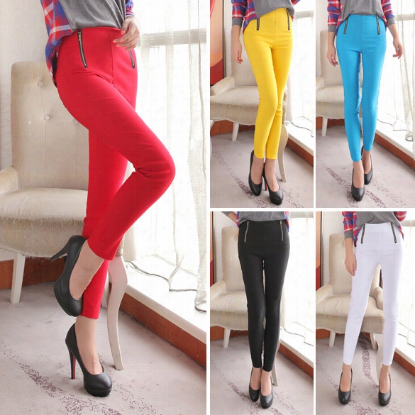 Double Zipper Frnt Pants High Waist Skinny Slim Dress Leggings Trouse Rs