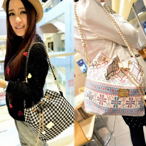 Drawstring Bag Patchwork Patterns Shoulder Messengerbag Women Handbag Chain Bag Diagonal Pa Ckagecanvas Totes