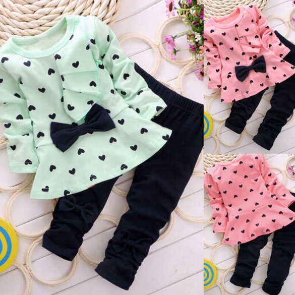 Fall Clotehs New Baby Lass 2pcs Set Children Clpth Suit Top + Pants