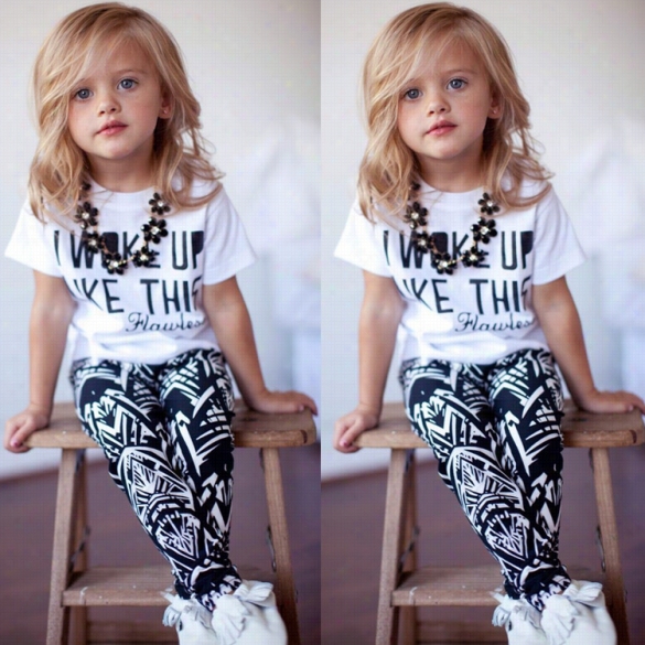 Way Bby Girlsl Etter Pattern Short Sleeve T-hirtg Eometric Patttern Pants Two Piece Set