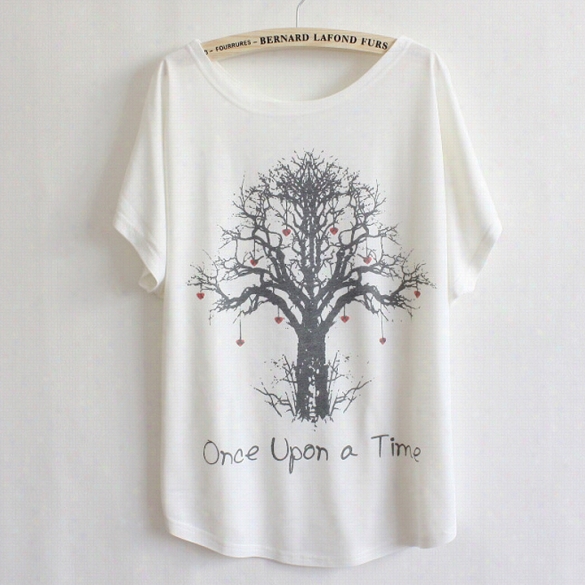 Fashion Love Tree Rpinting Cotton T-shift Women Lloose Short Sleeve Tops Blouse