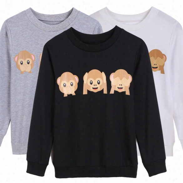 Fashion Women Causal Sweatshirt Long Sleeve Animal Emoji Printed Ouferwear Top Pullover Hoodie