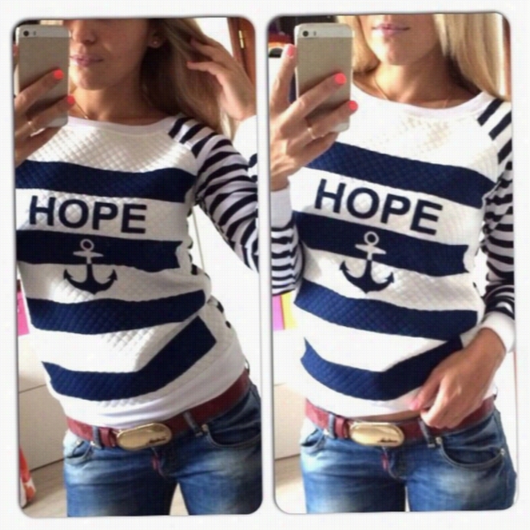 Fashion Women Ladies Printing Stripe Long Sleeve Slim Casual Sports Sweat Shirt