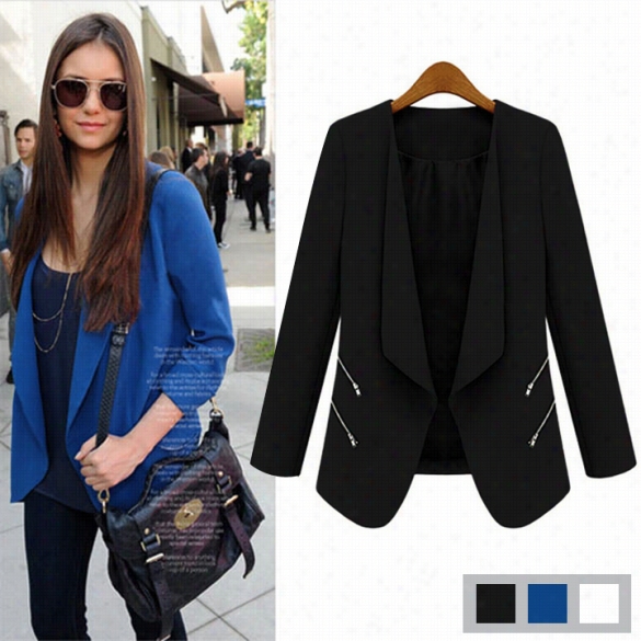 Fashion Womens Coat Slim Ladiiesb Lazer New Zipper Jacket Please White Blacck Blue