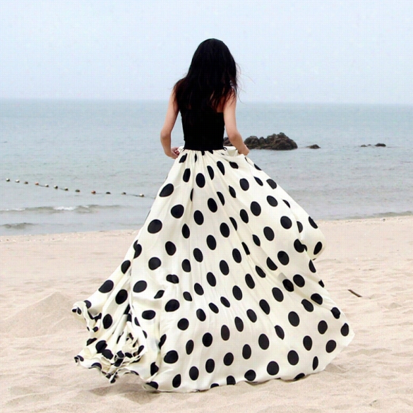 Floor-length Dress  Wome'ns Skirt Maxi Dot Print Accidental Long Summer Fashion