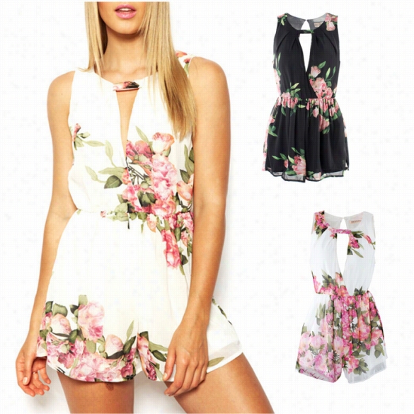 Floral Romper Swxyy Playsuit Chiffon Cocktail Evening Jumpsuit Open Back Overall