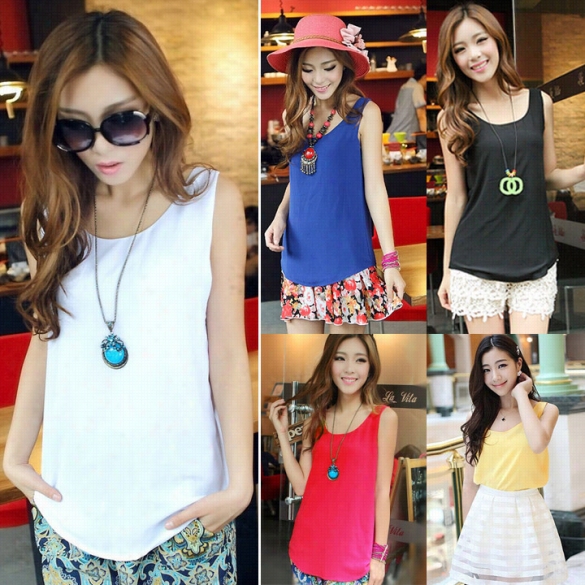 High Quality Ffashion Women Chiffon Sleeveles S Shirt Vest Tank Tops Blouse