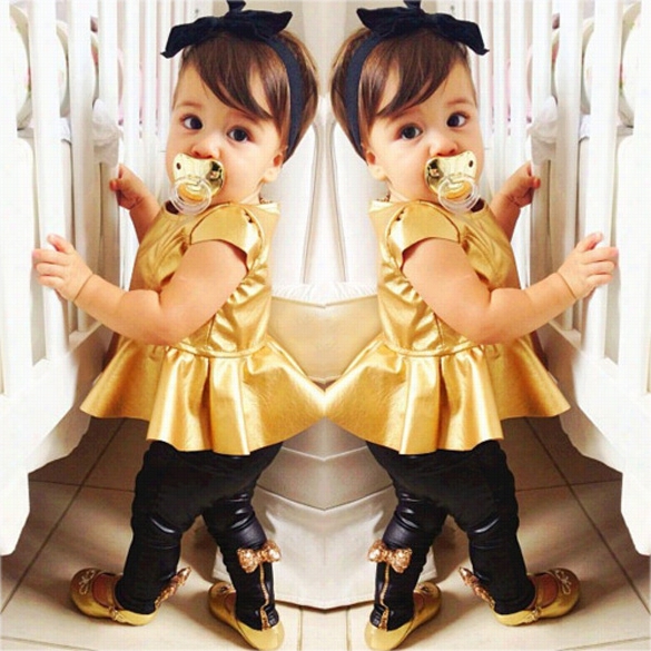 High Quality Unaccustomed Baby Girl Suit Shirt Dress + Leggings Pants Casual Short Ssleeved 2 Pieces