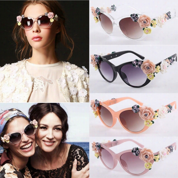 Hot Fashion Retr Ovintage Shades Women Desig Ner Rose Flowers Sunglawses