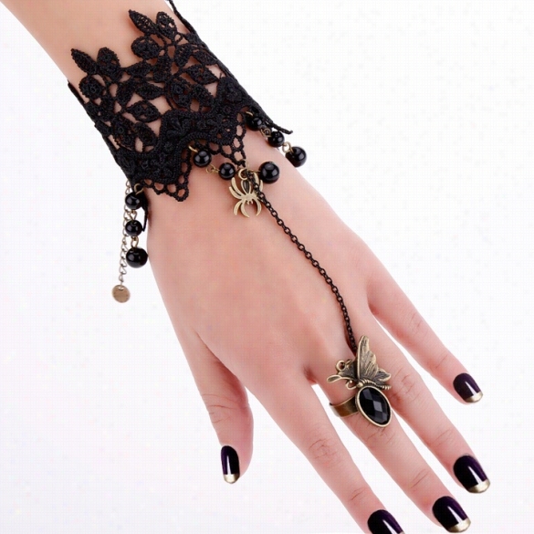 Hot Fashion Womenb Need Lace Flower Bracelets With Ring Butterfly Tassels Beads