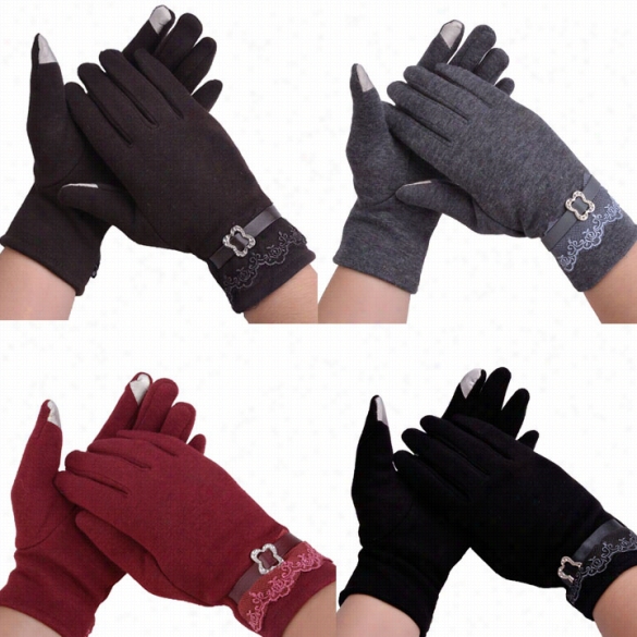 Hotsale New Women's Winter Mittens Full Finger Touuch Screen Gloves With Lace