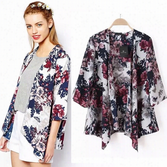 Hotsale Vintage Women Folral Blazer Batwing Kimono Coat Shirt Blouse Jacket Hot Cardigan