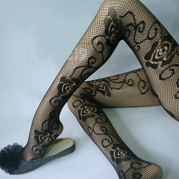 Korea Women's Girls Sexy Roes Verge Fishnet Net Pattern Jacquard Pantyhose Tights Sstockings Leggings Black