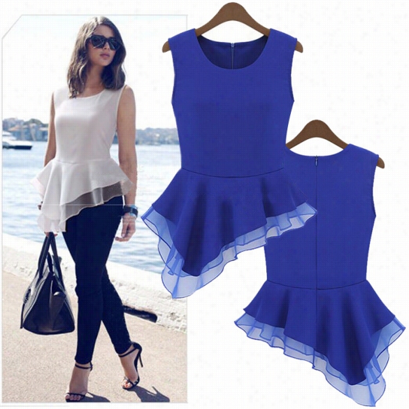 Ladies Peplum Irregular Tank Tops Frill Fittted Shirt Party Tails Blouse