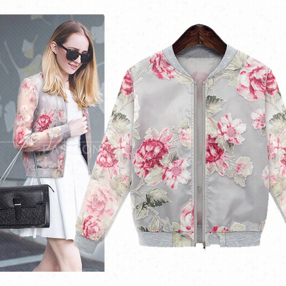 Ladies Vintaage Autumn Floral Printed Ckat Womens Crop Domber Biker Jacket 2color
