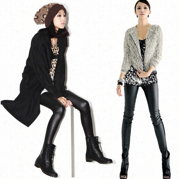 New  1pcs New  Title Women Girl Fasuion Splendid Stretchy Faux Leaather Panel Leggkngs Black